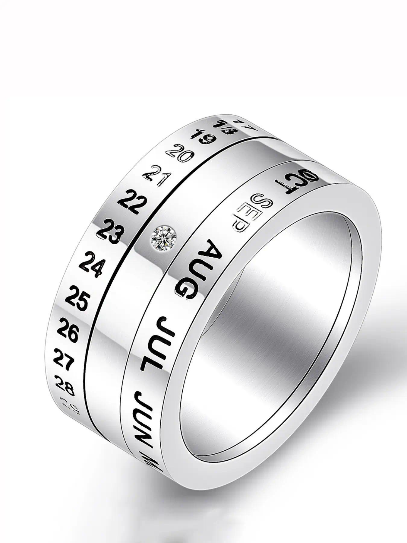 Men's Stress Relief Rotating Ring - Matches Simple Wedding Ring - Month Letters Can Rotate on Men's Ring - High-Quality Stainless Steel Material - Casual Sports Style Jewelry - Men's Ring - Stainless Steel Punk Party Ring - Jewelry