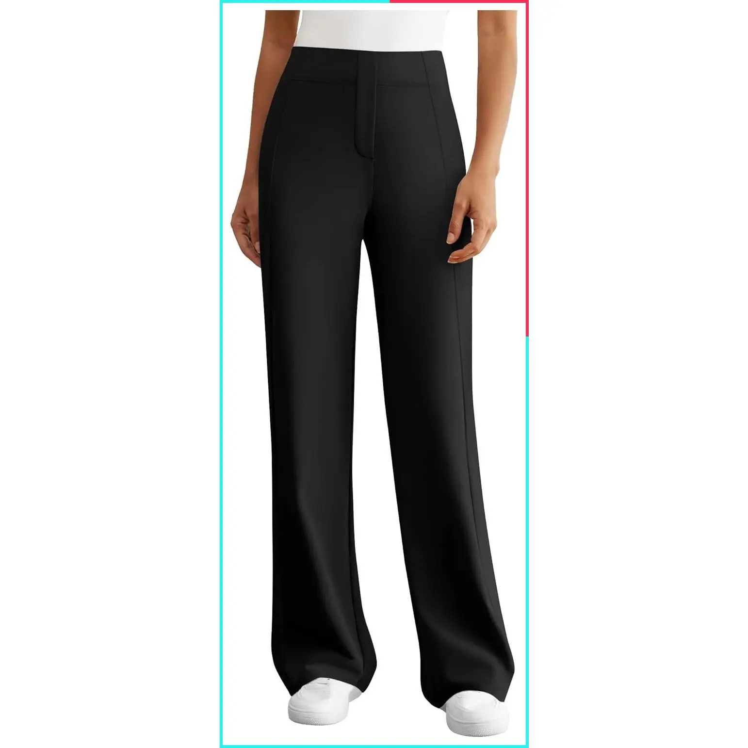 Women's Wide Leg Dress Pants High Waist Business Casual Slacks Stretchy Soft Fabric Straight Leg Trousers with Faux Fly and Back Pocket for Office Travel