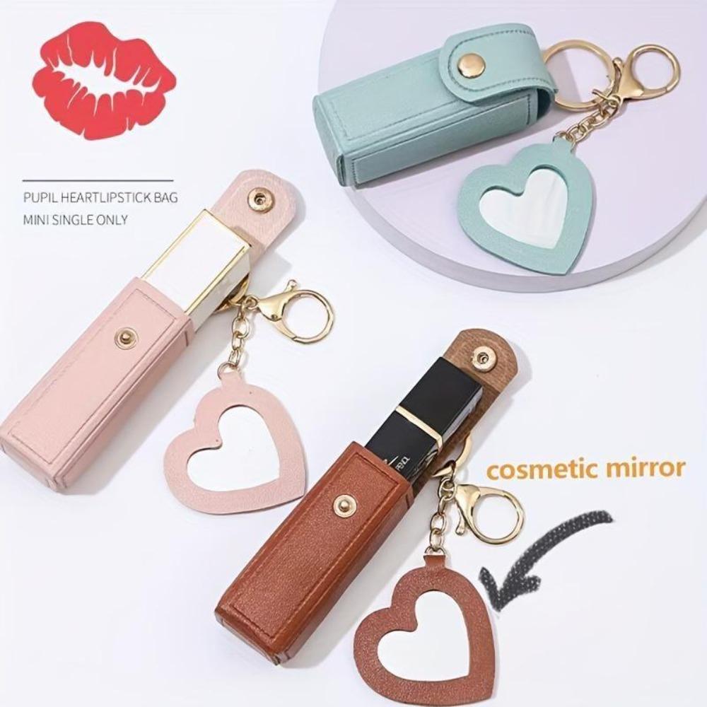 Mini Makeup Bag with Small Mirror, Portable Lipstick Case, Cute Keychain Pendant, Travel Cosmetic Pouch for Girls On-the-Go