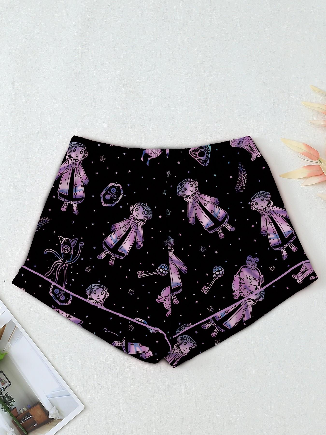 Dreamy Macaron Cartoon Print Pajama Set, Short Sleeve and Shorts, Lightweight Pure Cotton, Ideal for Home Relaxation