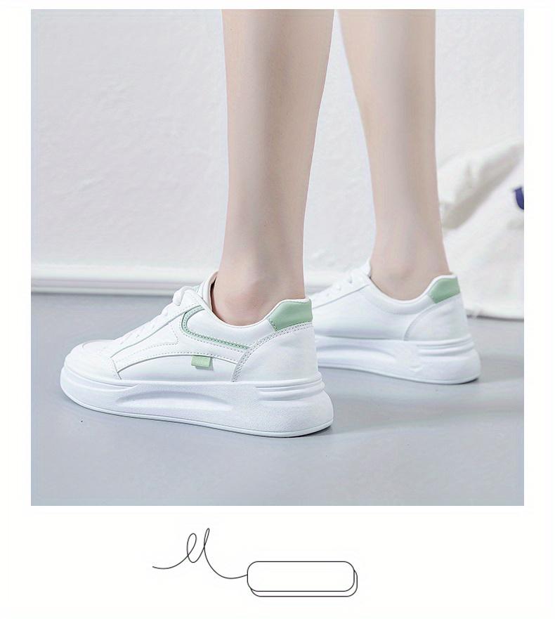 Women'S Platform Skate Shoes, Versatile Height Increasing Lace Up Low Top Shoes, Outdoor Walking White Shoes Plus Size
