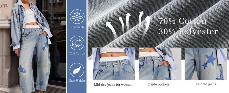 CHARTOU Y2k Barrel Jeans Women Wide Leg Baggy Distressed Printed Boyfriend Horseshoe Denim Pants