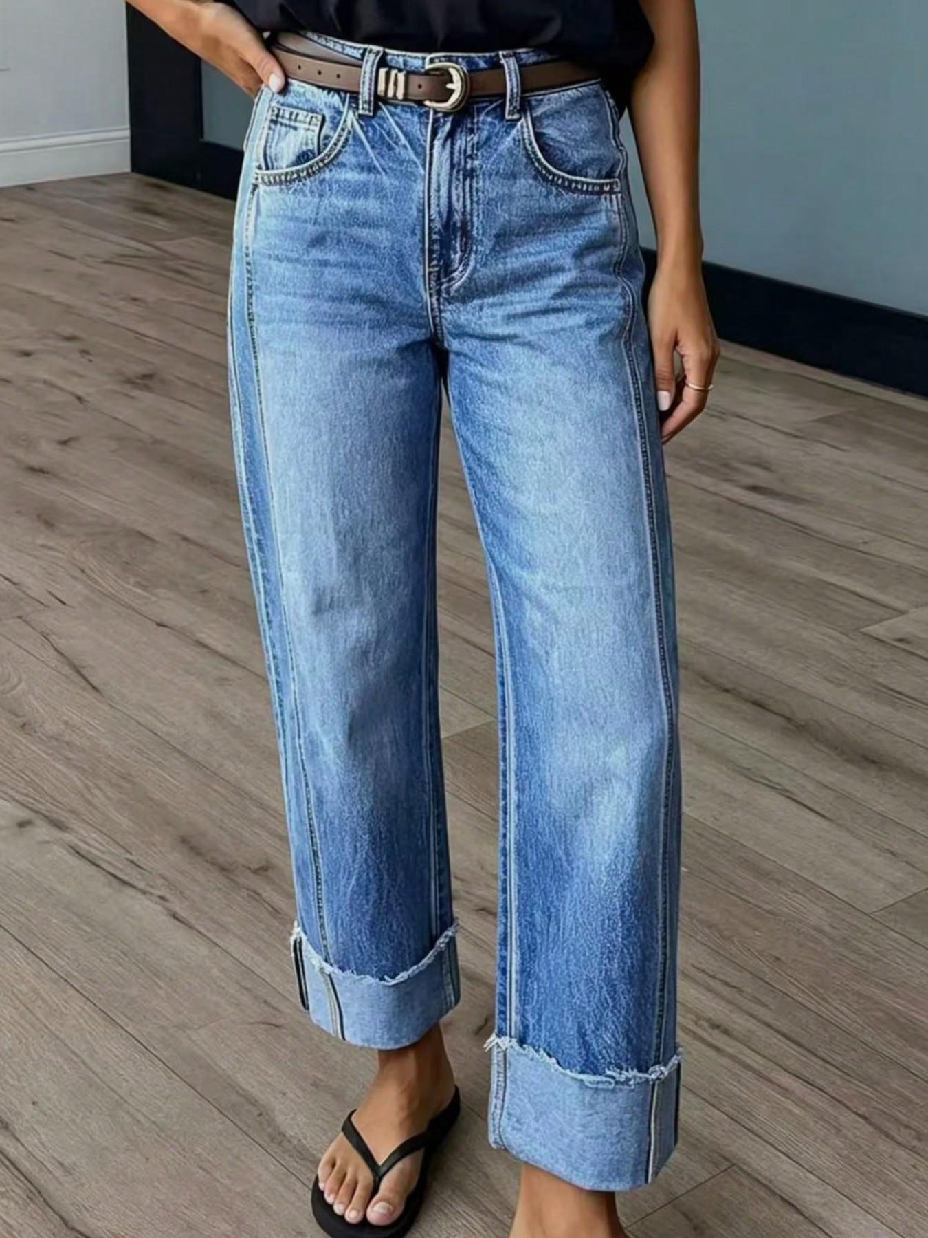 New Season Stretch Denim Straight Leg Pants, Women's Fashionable Washed Denim Jeans Casual, Versatile and Comfortable, Perfect for All Seasons, Ideal for Everyday Wear