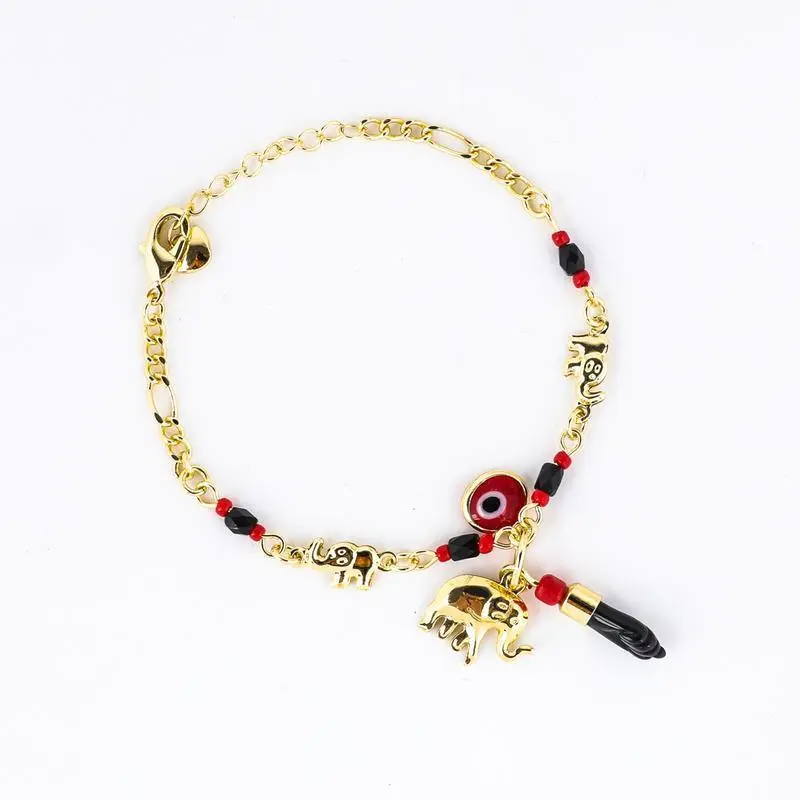 Women's 14 Karat Real Gold Plated Exquisite Elephant Evil Eye Fashion Bracelet, Adjustable Hypoallergenic Bohemian Sports Wristband & Anklet for Summer Vibes, Exquisite Bracelet, Fashion Bracelets