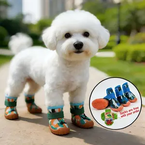 Dog Shoes Set of Four Outdoor Walking Shoes Camouflage Mesh Breathable Small Dog Teddy Bichon Poodle Puppy Pet Shoes Anti-Slip Durable All-Season