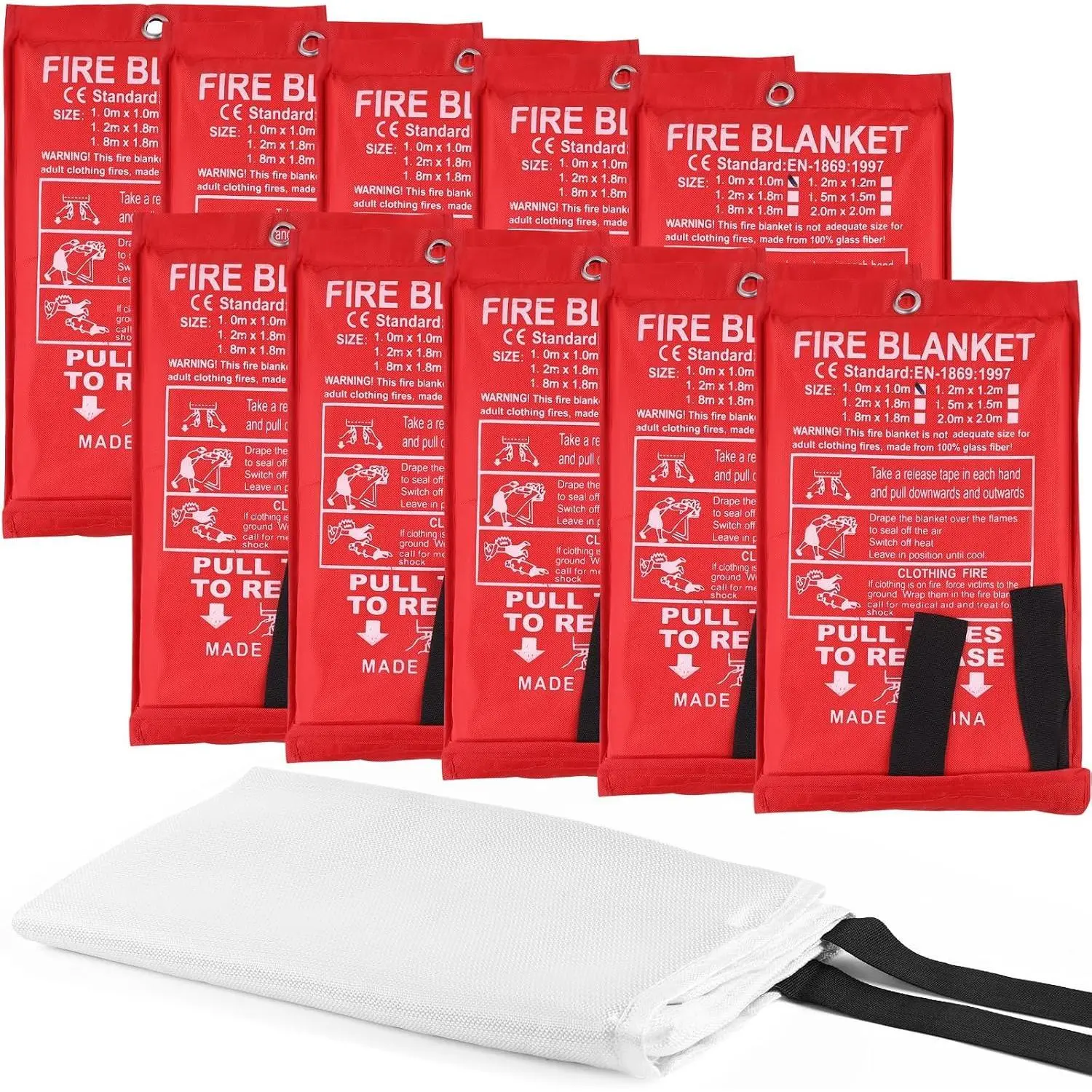 10 Pack Emergency Fire Blanket for Home and Kitchen Fire Suppression Blanket Fiberglass Fire Blanket for House Camping Car Office Warehouse Emergency Survival Safety (39.3 x 39.3 Inch)