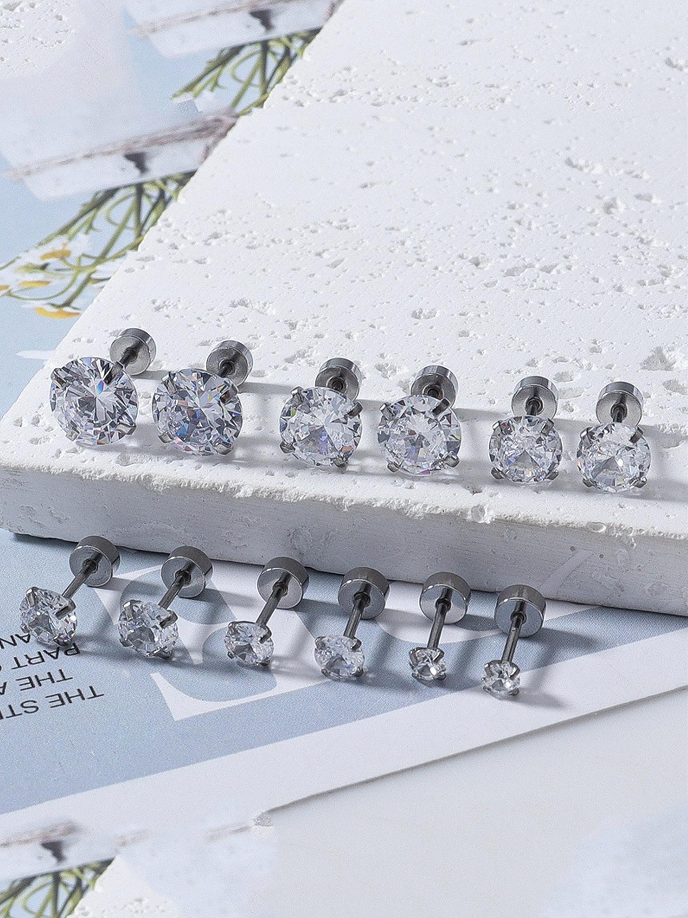 Earrings Set, Stainless Steel Cubic Zirconia Ear Bone Studs, 20G Ear Cartilage Piercing Earrings, Body Piercing Jewelry, Fashion Accessories for Women & Men, Earbone Studs