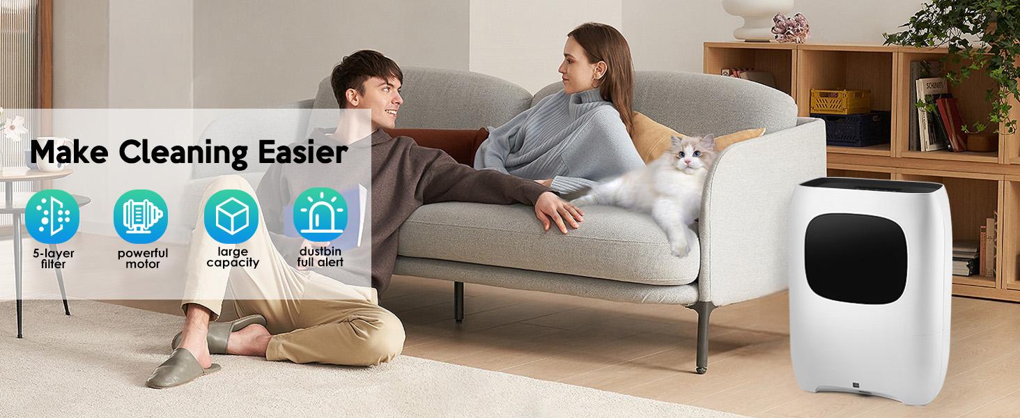 Pro Touchless Vacuum Automatic Dustpan - Ultra Fast & Powerful, Vaccum Cleanning, Great for Sweeping Salon Pet Hair Food Dirt Kitchen, Canister Vacuum Cleaner Trash Can, 7L