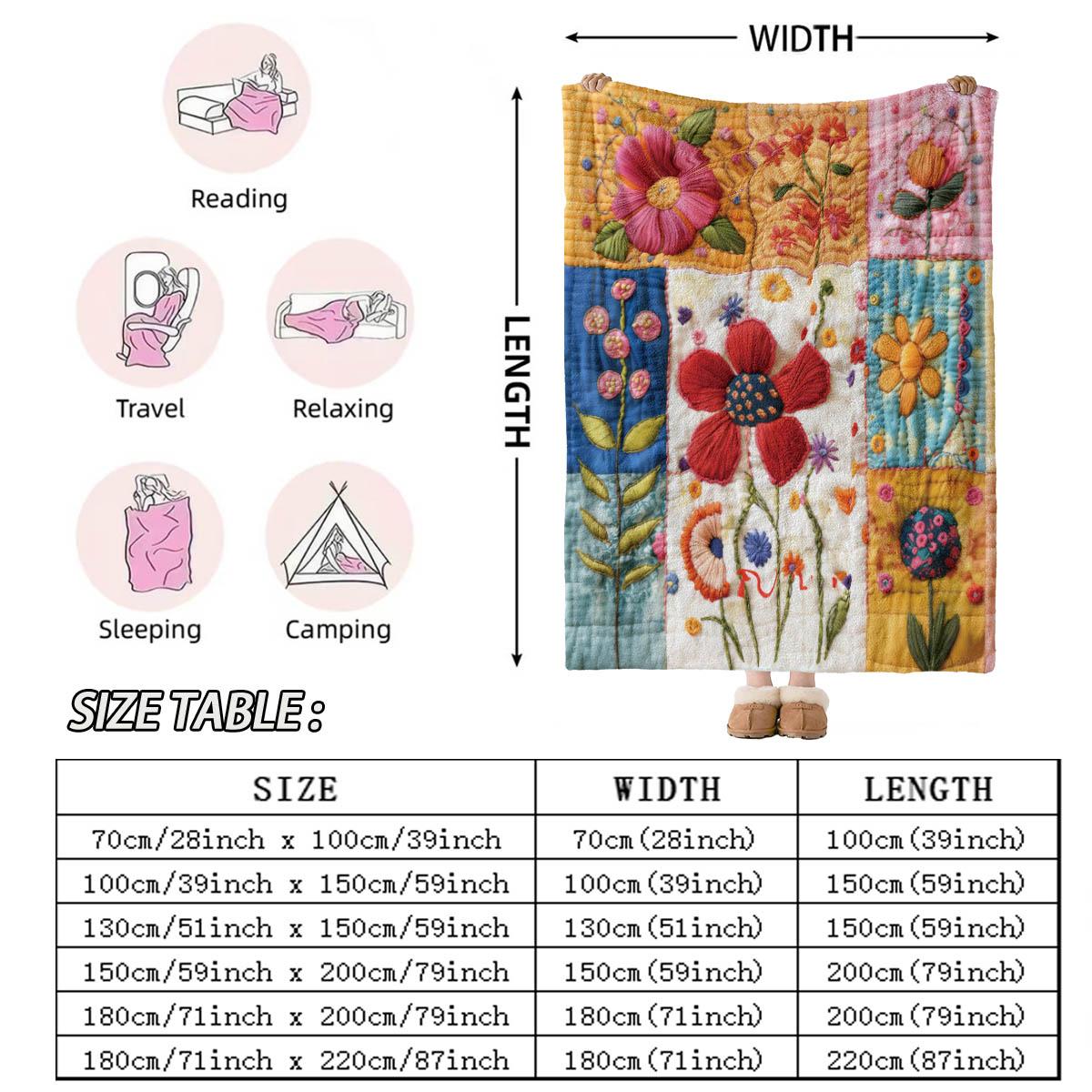 Vintage Floral Patchwork Print Blanket, Soft Flannel Throw, Breathable & Warm, Home Nap Car Cover, Gift Bedroom Decor Pet Blanket