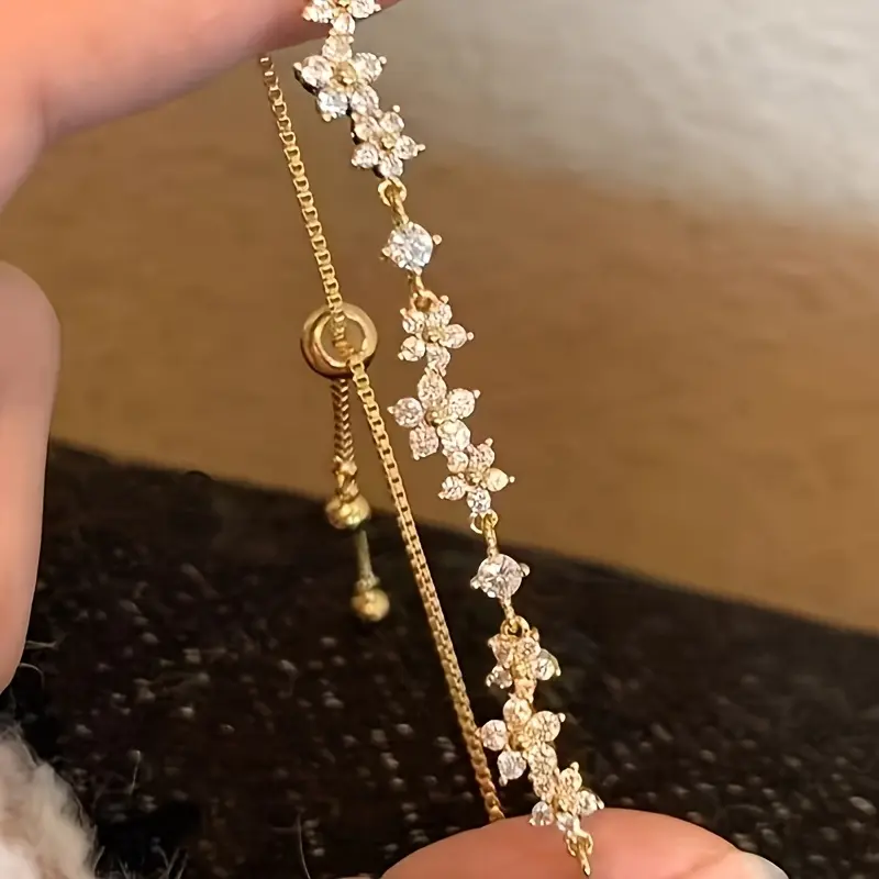 Women's Aesthetic Flower Charm Bracelet - Vintage Floral, French Coquette Fairycore, Korean Adjustable Stackable Chain Jewelry, Unisex Wrist Candy, Daily Wear Gift, Accessories for Women, Chain Jewelry Bracelets & Bangles