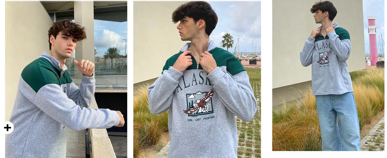 ZAFUL Men's Letters Embroidered Raglan Sleeve Quarter Zip Fleece Vintage Pullover Sweatshirt Tops Hoodie Casual Menswear ZAFUL Men's Letters Embroidered Raglan Sleeve Quarter Zip Fleece Vintage Pullover Sweatshirt Tops Hoodie Casual Menswear