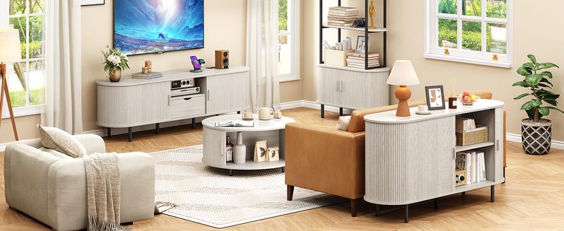 【Valentine's Day Gift】ONBRILL Tv Stand With Storage And Shelves Designed To Fit 55’’ - 80’’ Tvs. Wood Entertainment Center For Living Room And Bedroom, Media Console And Modern Tv Console Table