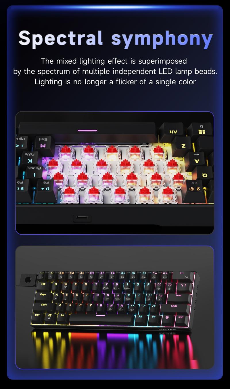 AJAZZ Mini 60% Gaming Mechanical Keyboard Red Switch 61 Key Compact Wired Office Keyboard NK61 Hot Swap Keyboard Ergonomic Mechanical Sense Office Artifact Plug and Play Support Multiple Systems Suitable for Gaming and Office