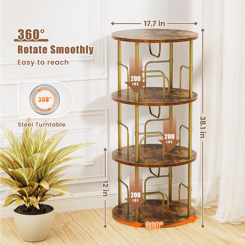 Flycity Rotating Bookshelf,3 Tier - 5 Tier Spinning Bookshelf Tower,360° Display Floating Shelves,Floor Standing Corner Racks Furniture Storage Organizer Design Round Modern floating shelves Adjustable Height Chair