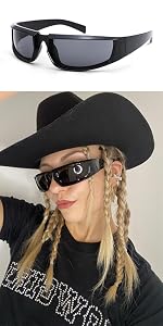 COASION Wrap Around Sunglasses for Women Trendy Rimless Futuristic Shades Y2k Shield Flat Top Fashion Eyeglasses