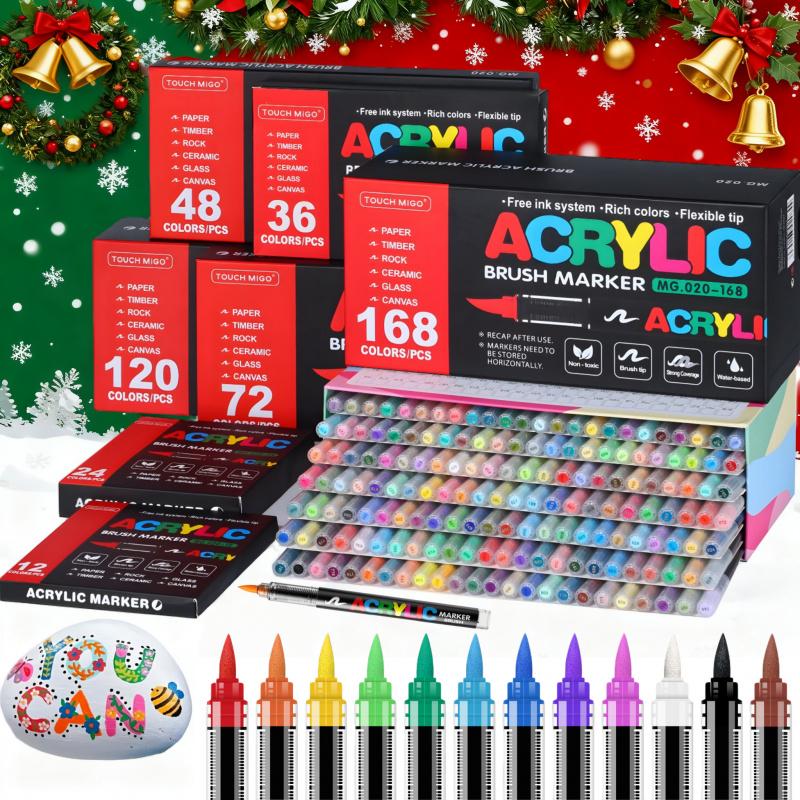 Acrylic Paint Markers, Soft Brush Tip Pens and Markers, Acrylic Paint Pens for Wood, Stone, Canvas, Glass, Fabric, Egg, Rock Painting and DIY Crafts Art Supplies,Permanent,Washable,Quick-Drying,Waterproof