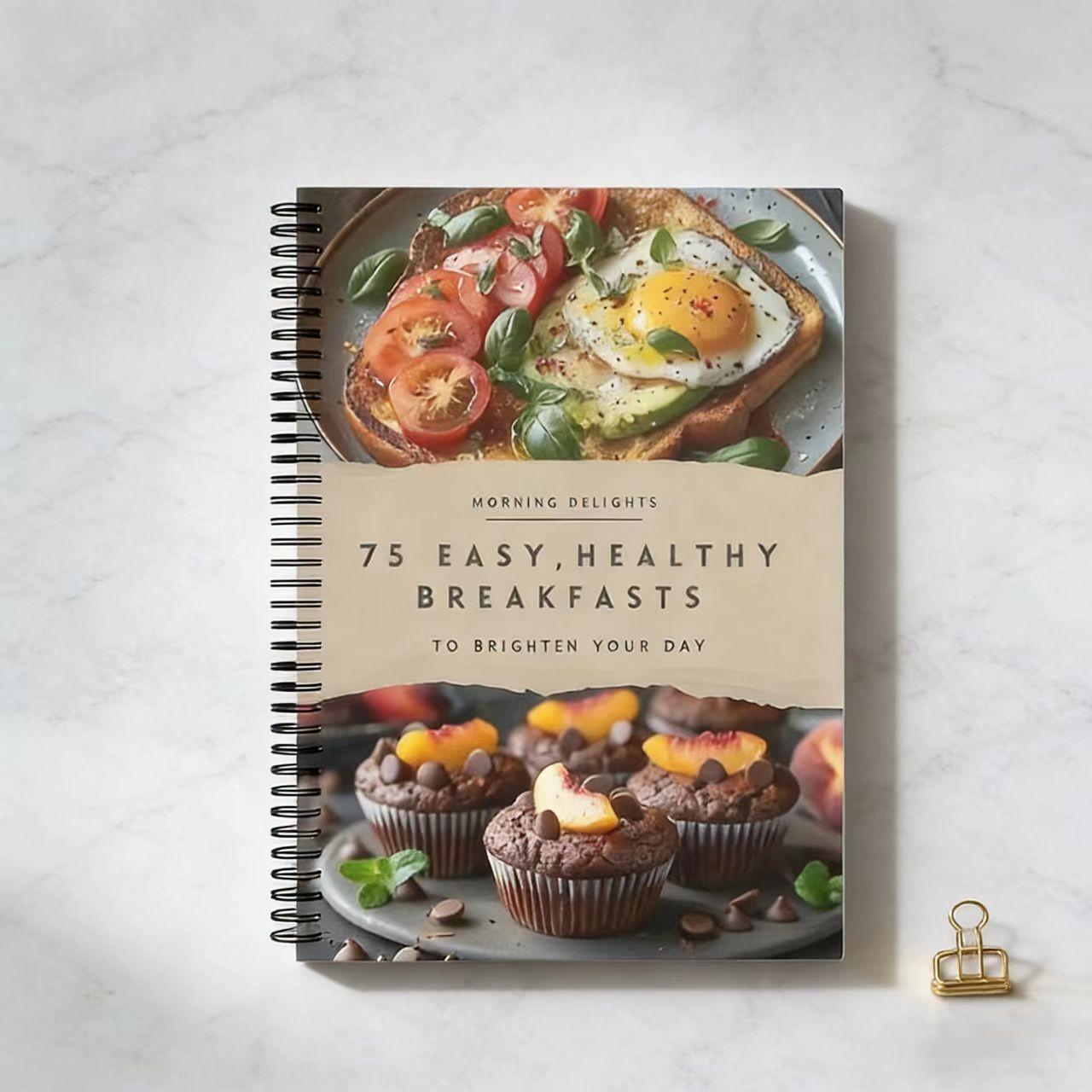 High-Profile Healthy Breakfast Recipe Book, Morning Delights Theme, 75 Easy Recipes, Coil Notebook, Ingredients Steps, Nutritional Info