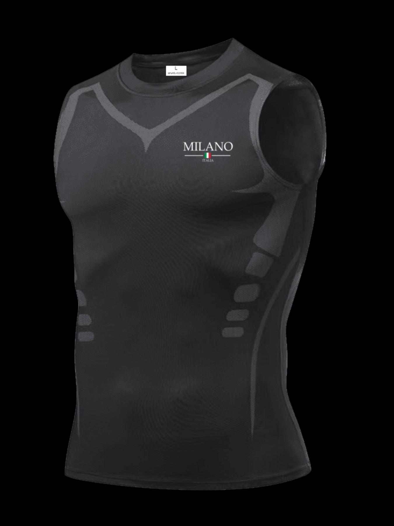 Men's Short Sleeve Sporty Top, Milano Pattern Print, Slim-Fit, Breathable & Moisture-Wicking, Ideal for Gym, Running, Boxing, Outdoor Activities