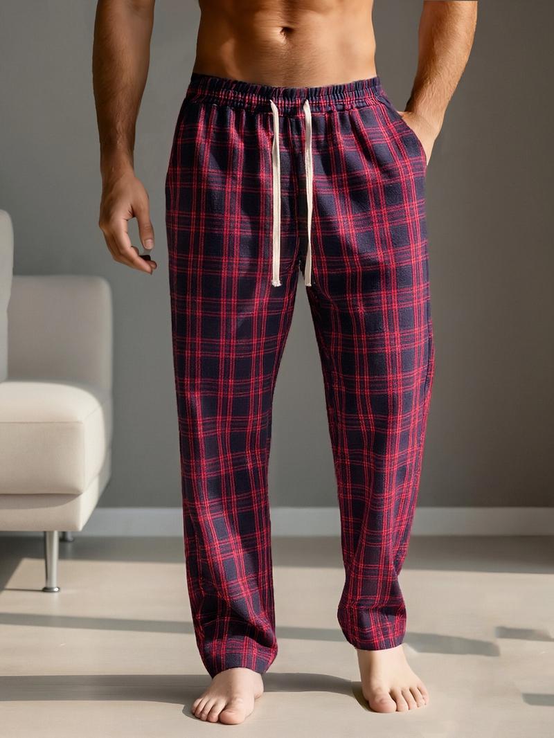 Men's Plaid Lounge Pants - Soft & Comfortable Sleepwear with Straight Cut and Drawstring Waist, Suitable for Daily Home Wear and Outdoor Strolls, Loungewear