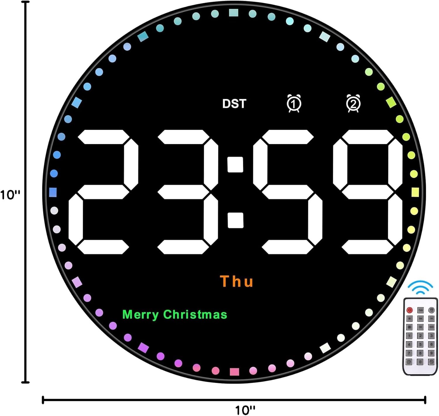 Digital wall clock, 10-inch large-screen digital clock, with remote control, adjustable brightness, calendar and temperature display, 12/24-hour format, suitable for living rooms, offices, bedrooms, and elderly users, Led Digital Clock