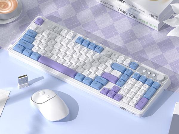MageGee Wireless Gaming Keyboard and Mouse Combo V560, RGB Backlit Rechargeable Mechanical Feel Keyboard 2.4GHz Quiet Blue White Purple Keyboard Mouse for Mac Laptop PC Gamer