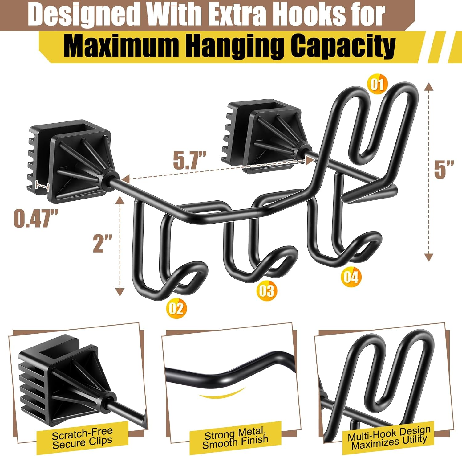 Black Headrest Hard Hat Holder Mounting Rack for Trucks/Cars - Steel Frame, Rubber Coated Triple Hooks, 1-Piece Safety Gear Organizer for Safety Helmets,Caps,Jackets,Tool Bags,Tools - Patent Pending Accessory