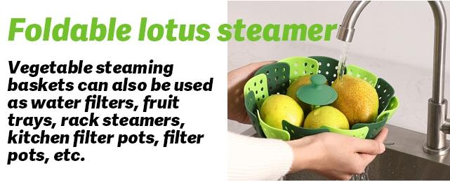 Lotus steamer basket, Folding Steamer, Green Kitchenware Accessory, Non-Scratch Silicone cookware kitchen gadgets Container Cooking