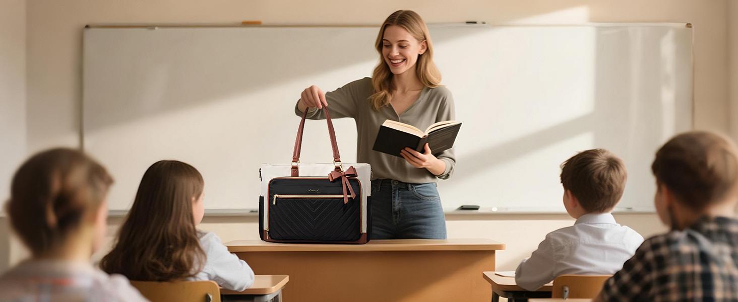 LOVEVOOK Lunch Tote Bag for Women,15.6 Inch&17.3 Inch Large Capacity Work Bag with Laptop Compartment, Teacher Tote Bag with Zipper, Handbag Insulated Bag Leakproof for Nurse, Office, College,SpringStatements