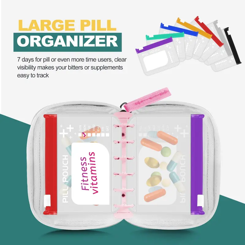 A7 Waterproof Pill Organizer with 7 Large Zippered Pill Pouches for A7 Binder, BPA-Free Weekly Medicine Storage, Color-Coded Reusable Travel Pill System, Supplement Organizer #GLOBAL PICKS