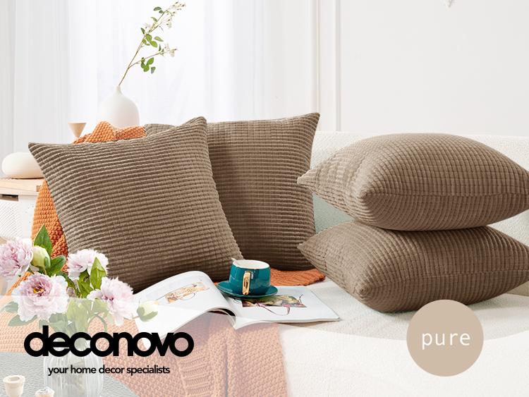 Deconovo 4-Pack Throw Pillow Covers, Soft Corduroy Fabric with Striped Pattern, Perfect for Sofa, Bedroom, and Living Room
