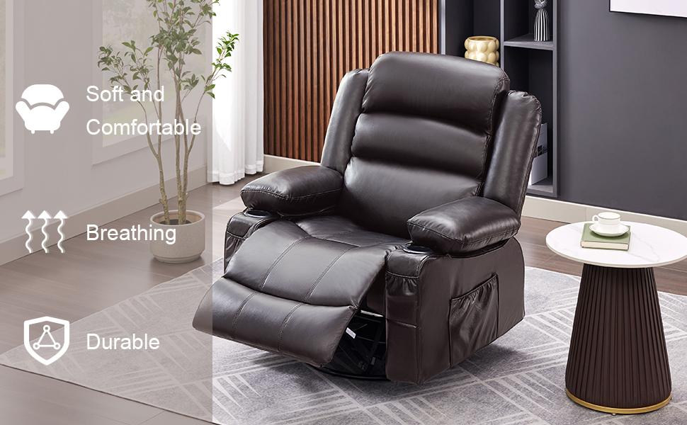 Rocker Recliner Chair with Heat and Massage, 360° Swivel Recliner Chairs for Adults, Oversized Recliner Single Sofa Seat with Cup Holders, Lazy Boy Recliner Single Sofa Seat