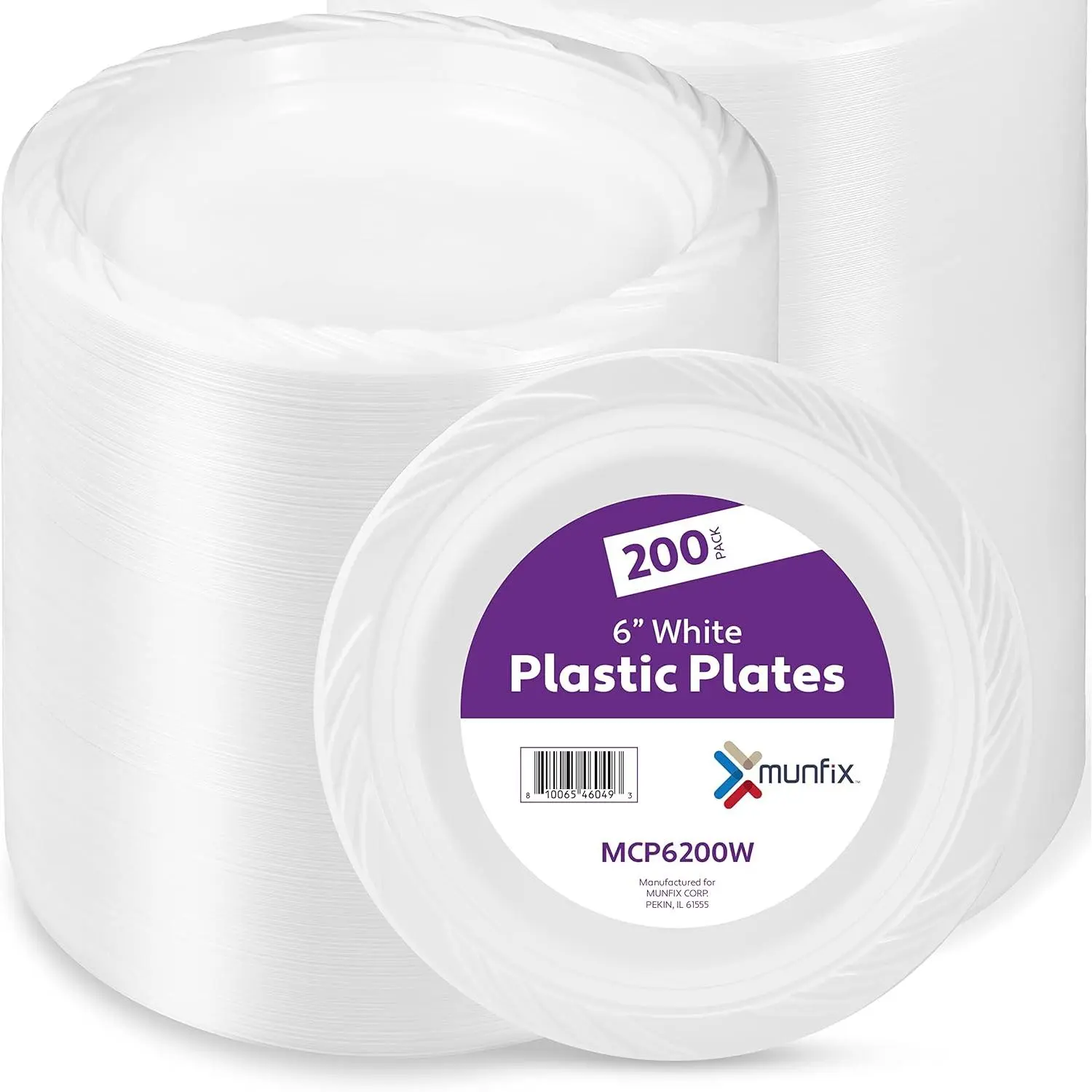 200 Count 6-Inch White Disposable Dessert Plates, Microwavable & Recyclable, for Parties, Picnics, Events