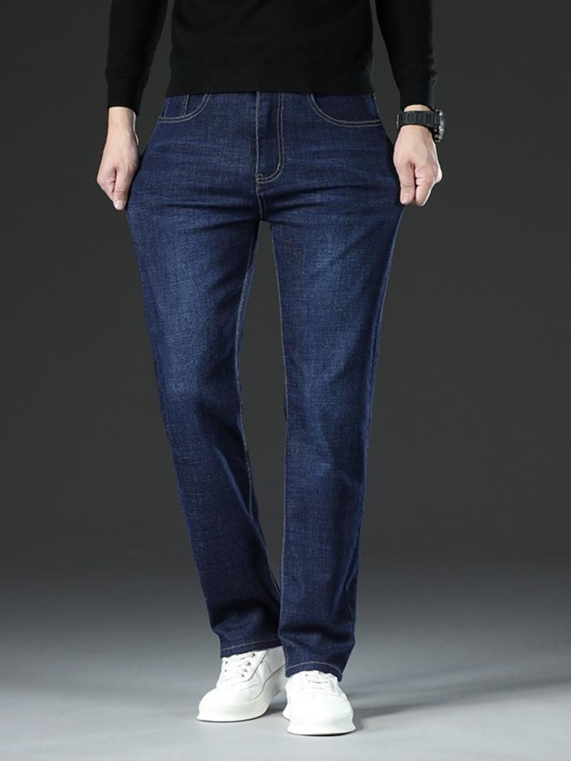 Men's Denim Jeans, Street Style Straight Leg Pants, Button Fly Closure, Slim Fit Design