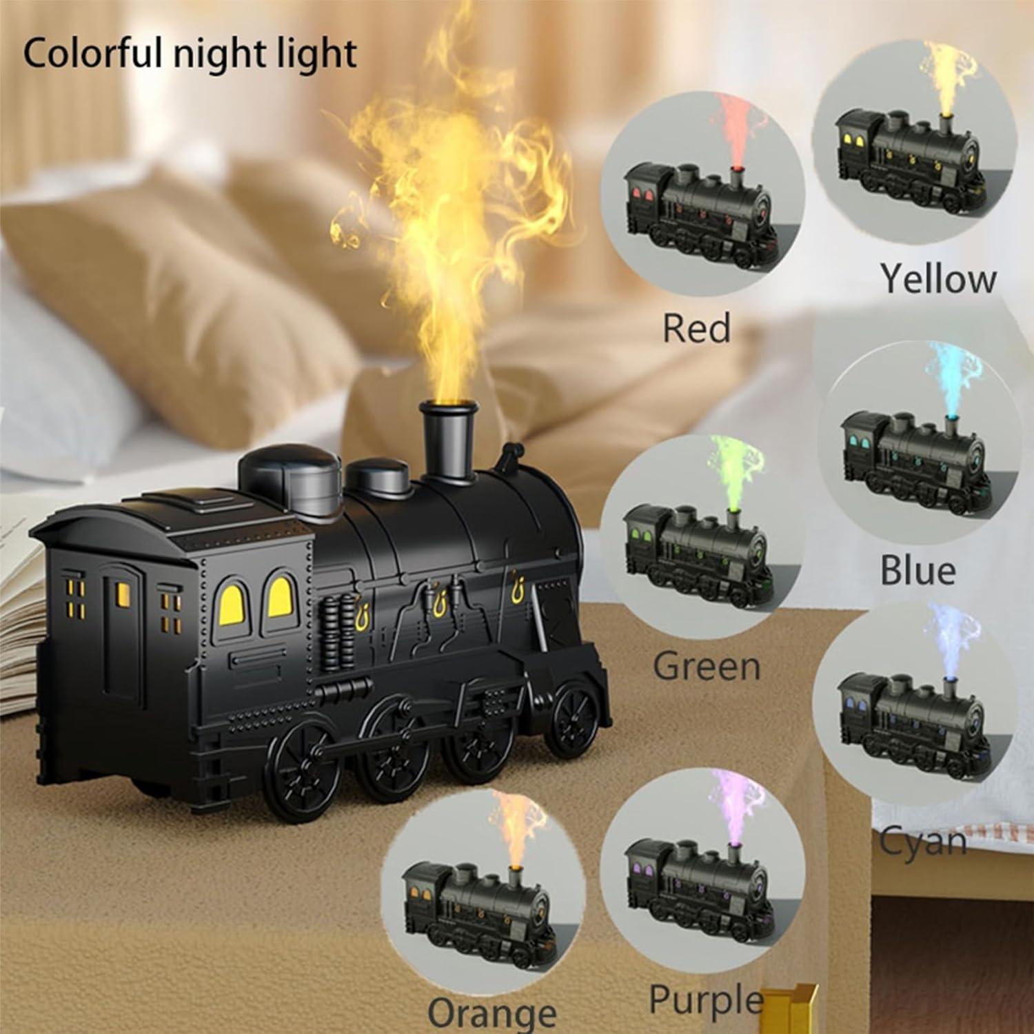 Essential Oil Diffuser, Steam Train Aromatherapy Diffuser， 300 ml Retro Train Humidifier, with 7 Colors Light 2 Mist Modes, Simulate Train Sound，Bedroom Home Office(Black)