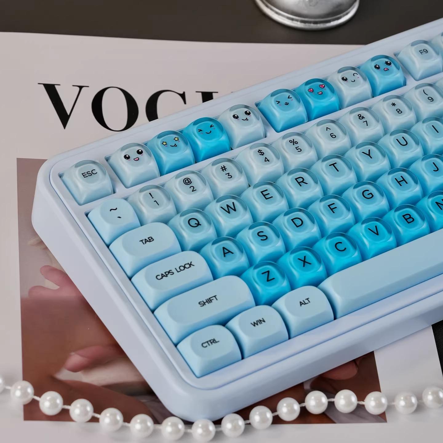 130 Keycaps Sky Blue Gradient Matte PC+pbt Rounded Hoa Keycaps, Compatible with 68/75/87/98/104/108 Mechanical Keyboards