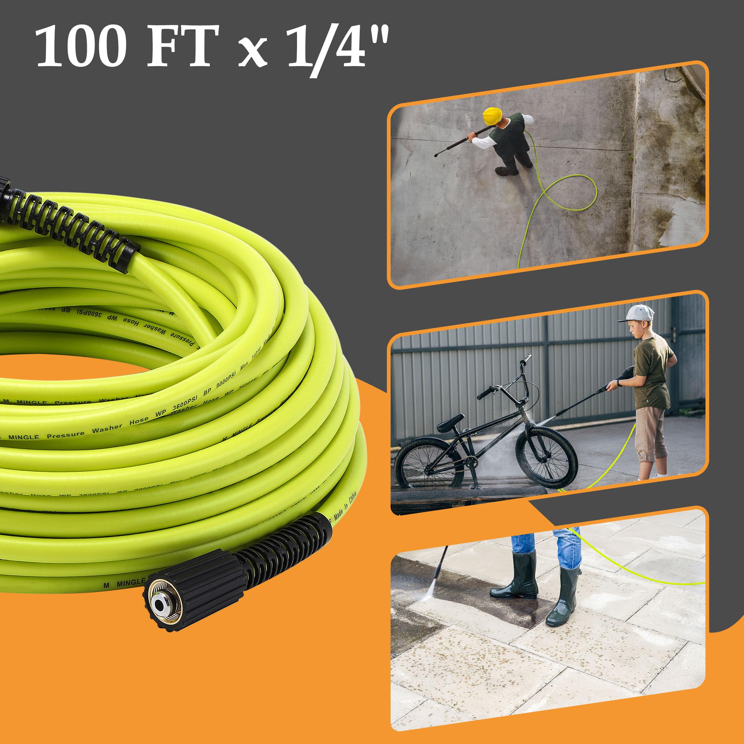 M MINGLE Pressure Washer Hose 100 FT x 1/4" - Replacement Power Wash Hose with Quick Connect Kits - High Pressure Hose with M22 14mm Fittings - 3600PSI，Christmas gifts