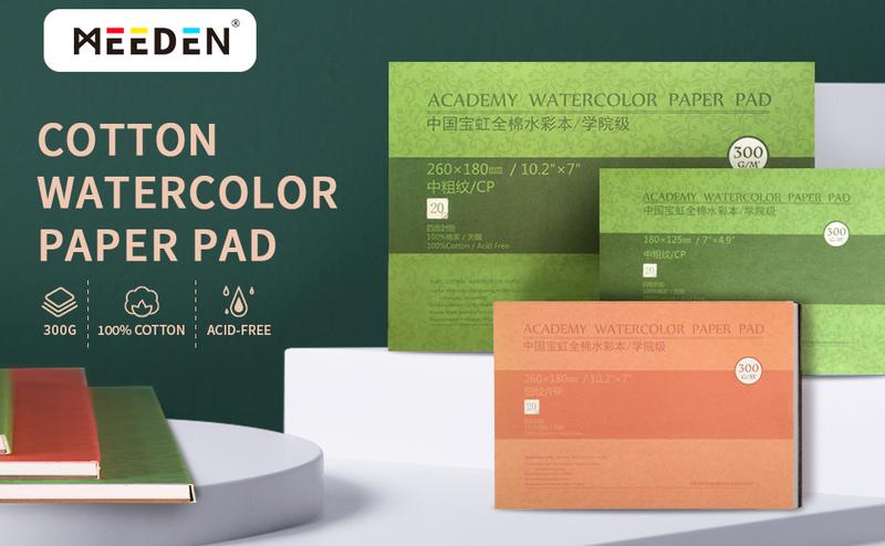MEEDEN Watercolor Paper Block, Textured Surface Watercolor Paper, Cold Pressed, 20 Sheets (140lb/300gsm) Art Paper for Watercolor Gouache Ink Acrylic and More