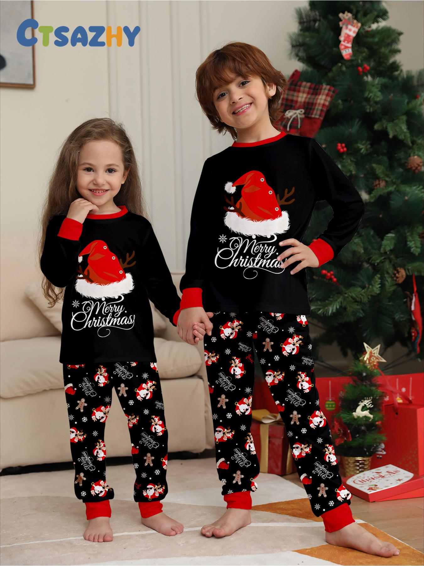 Matching Family Christmas Long Sleeve Pajama Set, Matching Outfits for Adults & Kids, Color Block Cuffed Loungewear, Couple & Family Matching Sleepwear, Color Contrast Raglan Sleeve Xmas Family PJs, Soft Comfy Home Wear for Families of 3 or 4