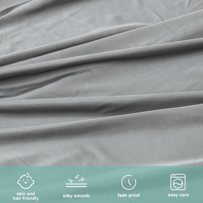 Cooling Satin 24" Deep Pocket 4PCs Sheet Set for Air Mattress Thick Mattress Topper, Luxurious Silky Soft Bedding Set (1 Fitted Sheet + 1 Flat Sheet + 2 Pillowcases), Solid Grey, Bedroom Accessories #TiktokshopStockUp