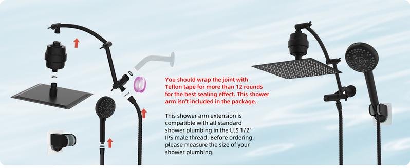 Hibbent All Metal 10'' Dual Filtered Rainfall Shower Head Combo, High Pressure Handheld Shower Head with 16'' Adjustable Extension Arm, 20 Stage Shower Filter, 10-spray, 71'' Hose