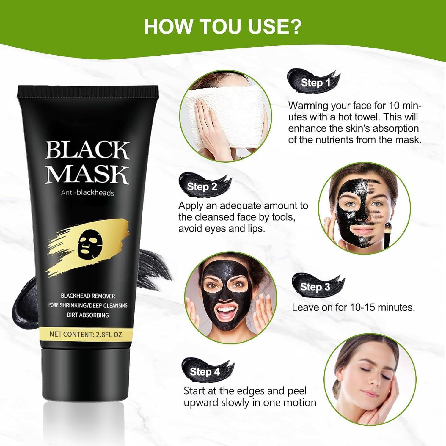 Black Facial Mask for Blackhead Care, Deep Cleansing Peel Off Mask with Charcoal-Like Black Texture, Pore Care Skincare Routine for Nose & T-Zone, At-Home Beauty Self Care, 60g