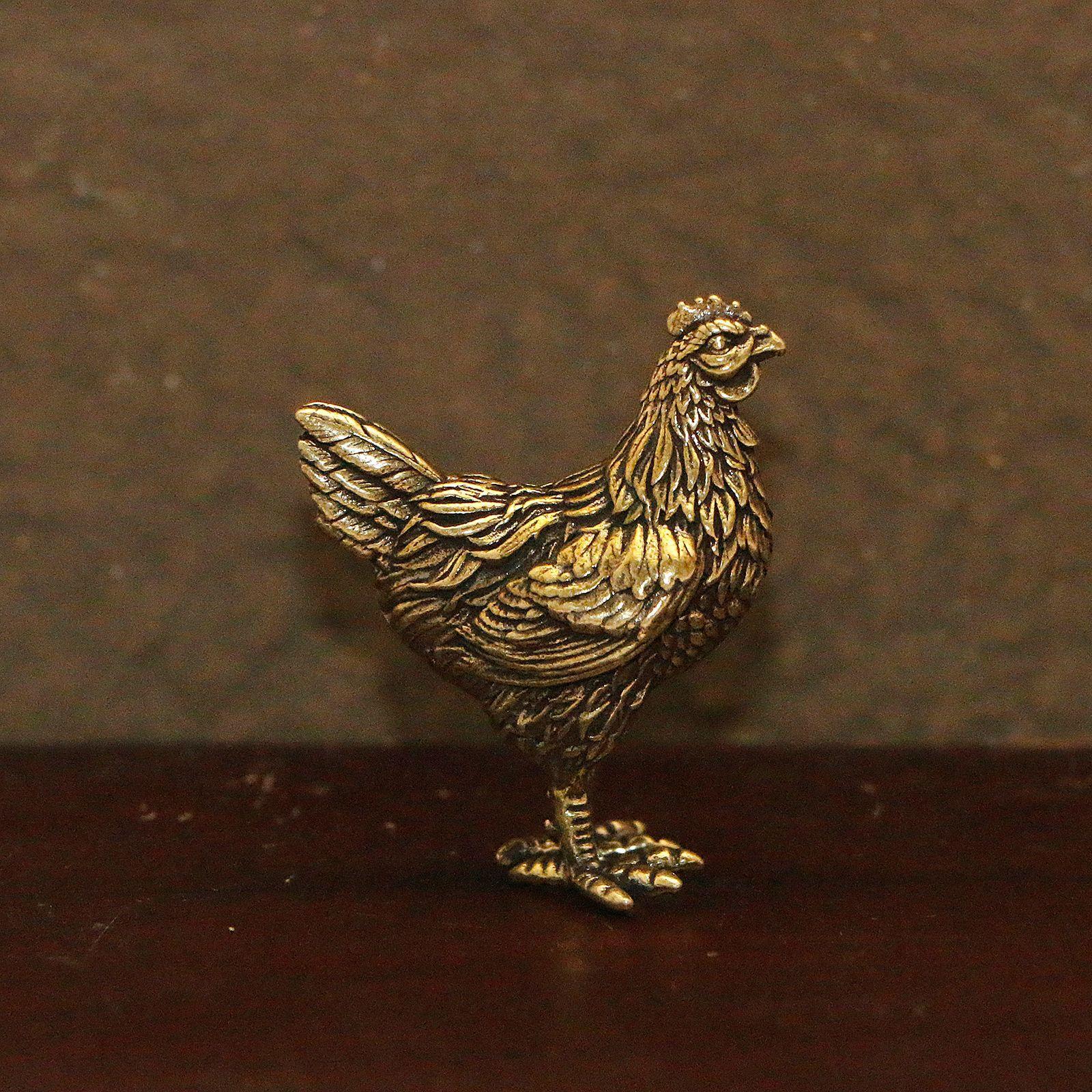 Brass Rooster Hen Model Sculpture, Desktop Decoration Metal Copper Cast Craft, Desk Ornament, Home Decor, Office Accent