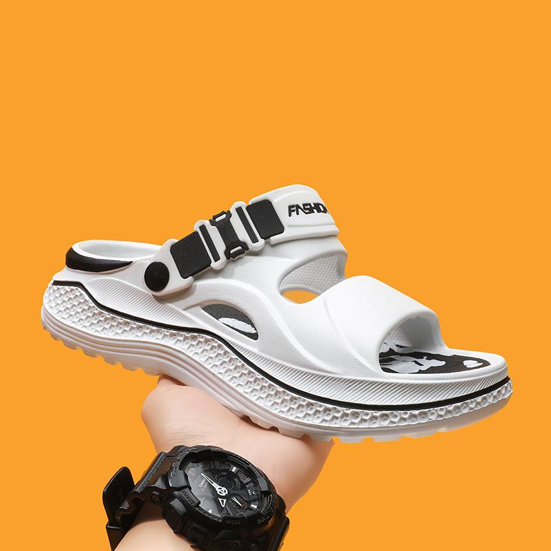 Men's Outdoor Beach Slippers, Thick Sole Height Increase Anti-Slip Eva Cushioning, One-Click Comfort Trendy Home Wear