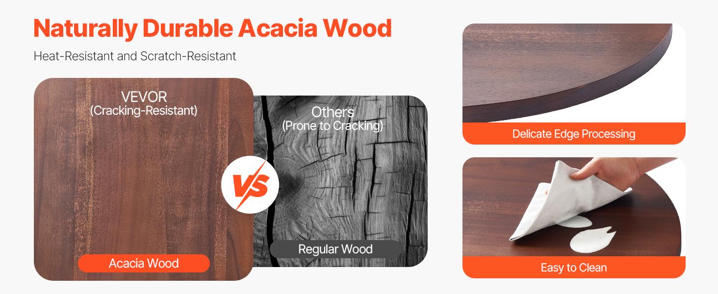 VEVOR 24 in Wood Lazy Susan Turntable, 360 Rotation Round Clear Tabletop Rotating Tray, Acacia Wood Dining Table Centerpiece, Smooth and Silent Spin, for Family Gatherings, Banquets and Weddings