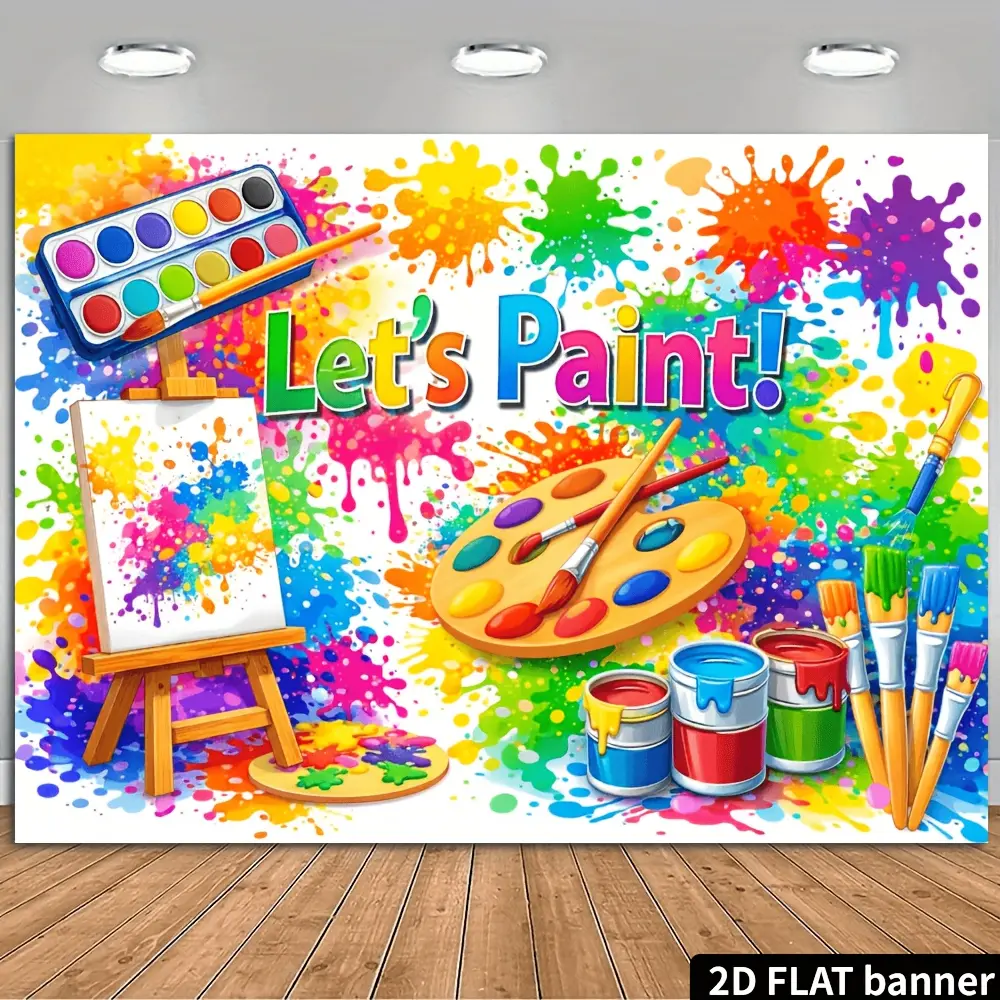 2D Flat Paint-Themed Banner with Easel & Paintbox Design - Let's Paint Backdrop Suitable for Indoor/Outdoor Art Parties, Lightweight Suitable for Weddings, Birthdays, Studio Decorations, Photo Background for & Painting Events