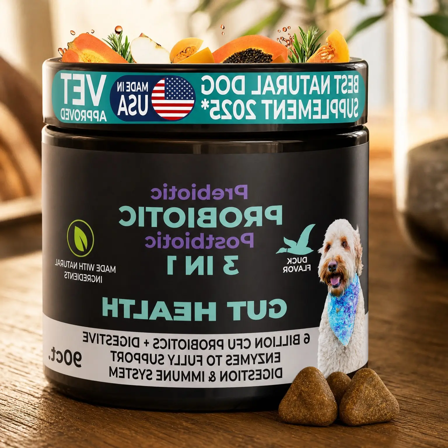 Probiotics for Dogs Digestive Health - Prebiotics and Probiotics Chews for Yeast Infection Treatment + Digestive Enzymes - Dog Probiotics for Itchy Skin & Ears with Papaya, Pumpkin & FiberGift