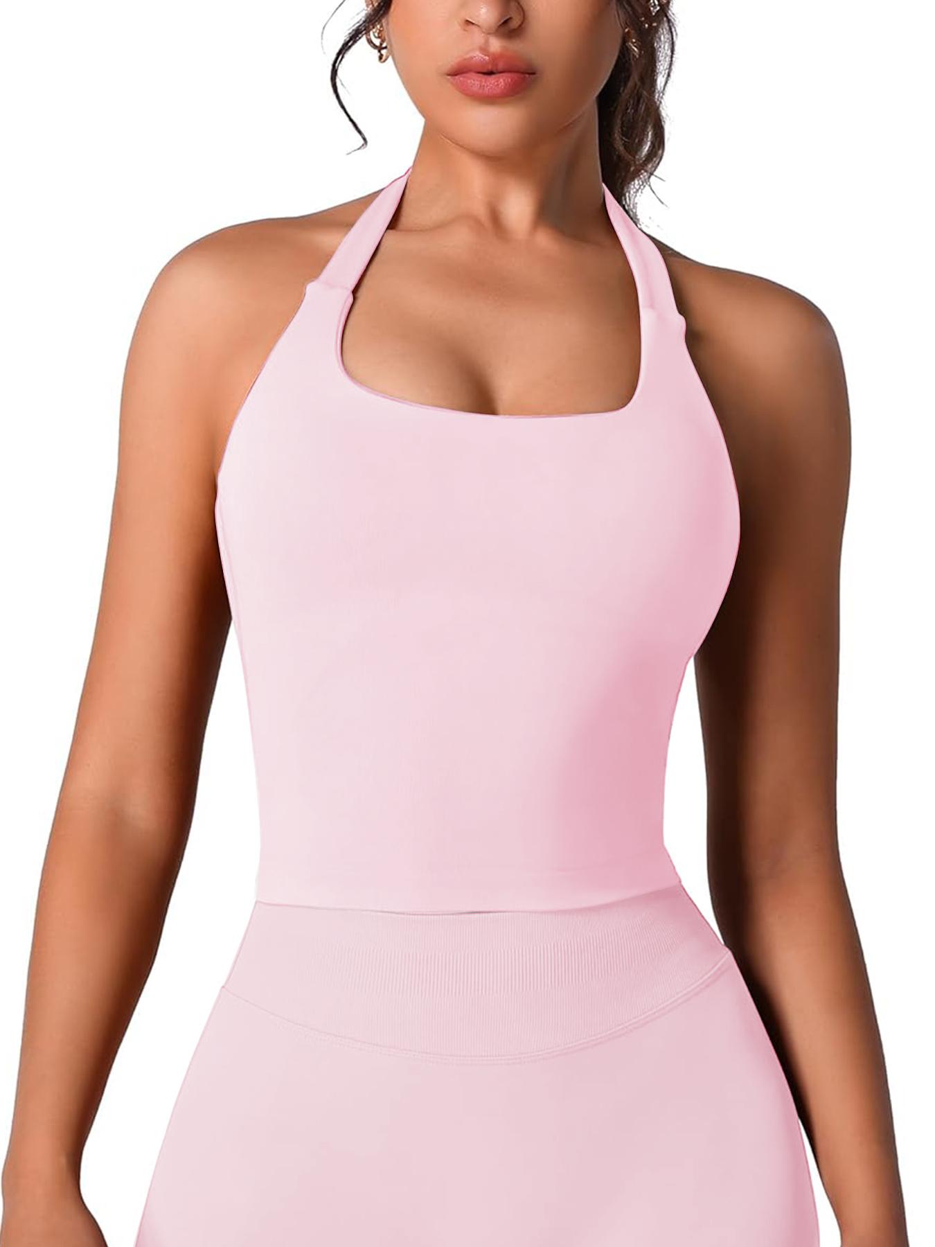 Women's Solid Removable Chest Pad Sports Tank Top, Breathable Comfortable Sports Top for Yoga Gym Workout, Ladies Sportswear for All Seasons