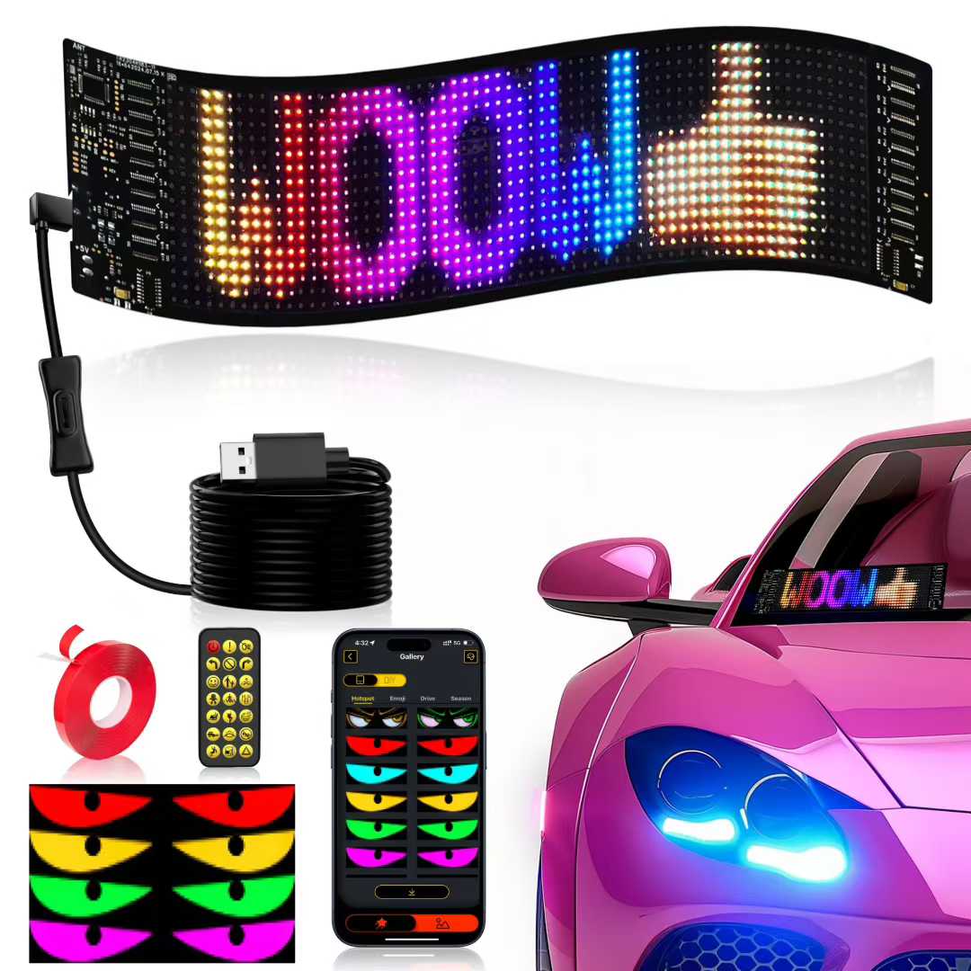 Scrolling LED Sign, Programmable Flexible LED Digital Display, Smart APP Control&Remote Control Custom Text DIY Pattern Animation Matrix Panel Board Banner LED Lights Car Accessory for Car Concert Party Bar Hotel Store Decor