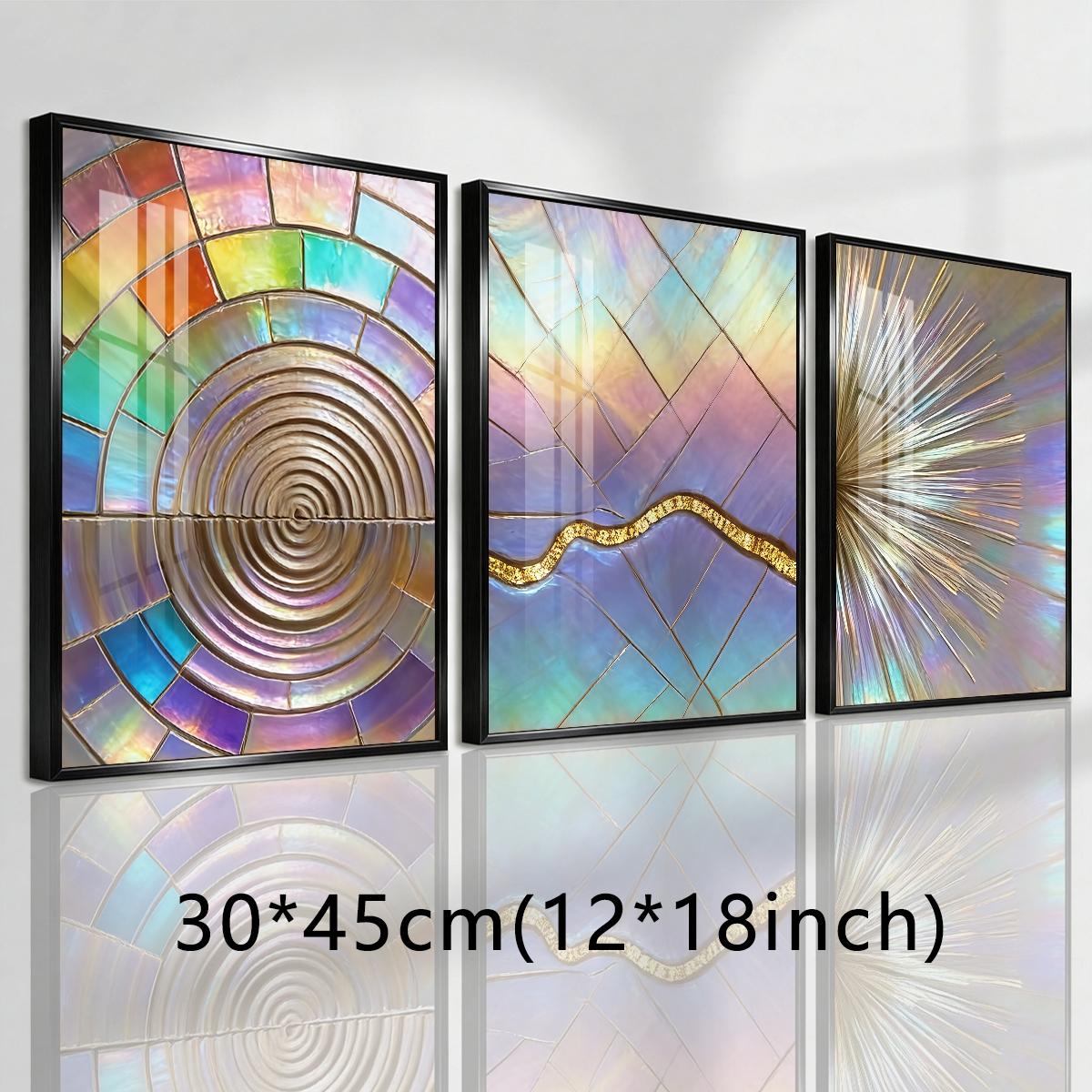 3 Counts Aluminum Alloy Framed Painting, Iridescent Abstract Geometric Art, Home Decoration For Living Room, Bedroom, Office, Restaurant, Hallway Wall Decor, Odorless Print Artwork, Luxury Perfect Gift For Friends And Family