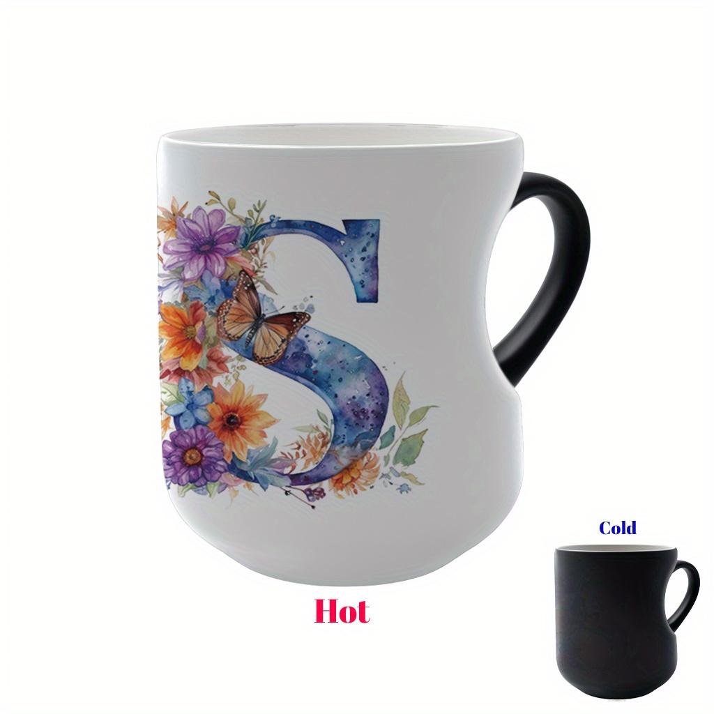 Color-changing ceramic mug, floral watercolor design, suitable for Halloween, Christmas, Valentine's Day, Mother's Day, Father's Day gifts (11 oz/330 ml)